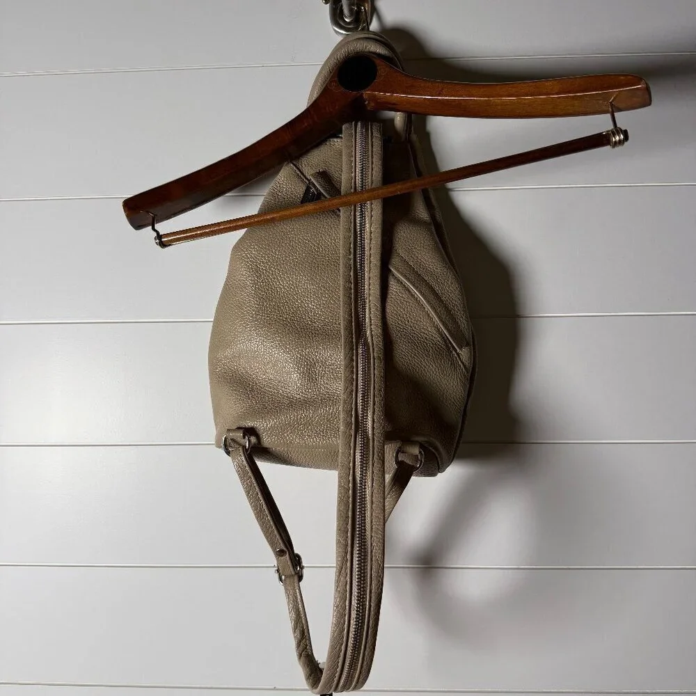 Valentina Italian Bag Sling Backpack Shoulder Pebble Leather Taupe